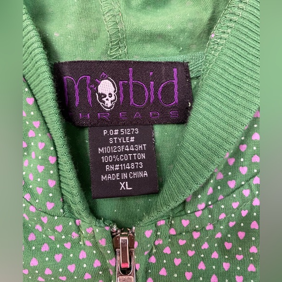 Morbid Threads Y2K Punk short sleeve full zip hoodie jacket skull & hearts NEW - Picture 4 of 6